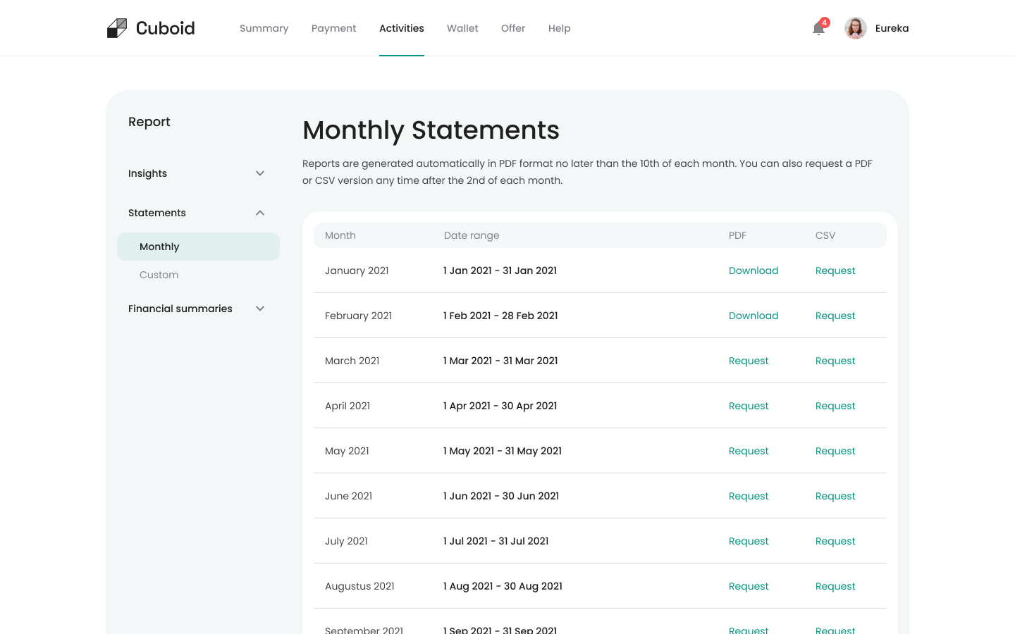 Report Statements Monthly